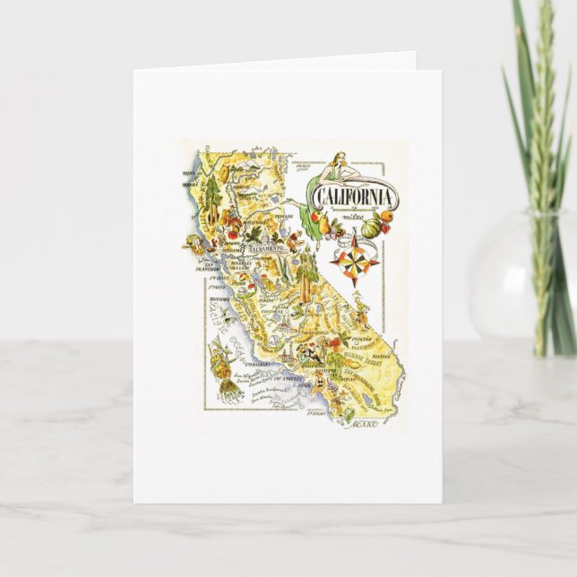 Cartão Vintage California Map Road EUA (Frente)