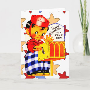Cartão Vintage Card Feliz Aniversário Para Menino