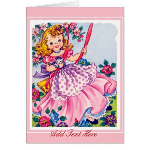 Cartão Vintage Card Little Girl And Cat