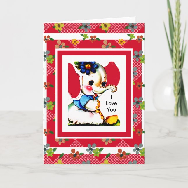 Cartão Vintage Card Red Elephant I Love You (Frente)