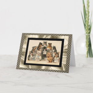 Cartão Vintage Card Singing Dog & Cat Choir Best Wish