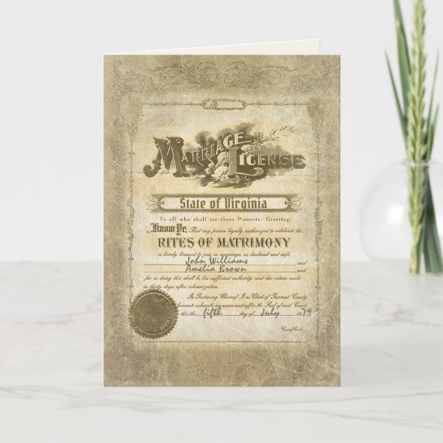 Cartão vintage Casamento Certificate para aniversário (Frente)