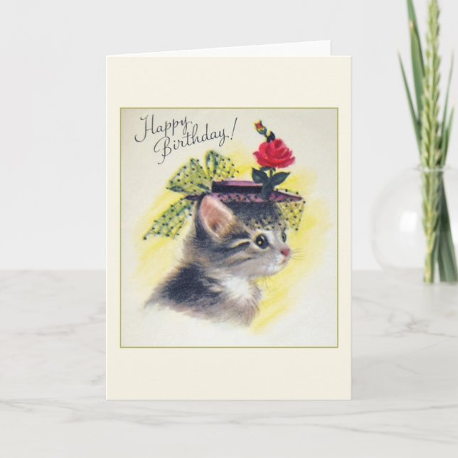 Cartão Vintage Cat Birthday (Frente)