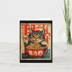 Cartão Vintage Cat Eating Ramen Noodles Arte Japonesa