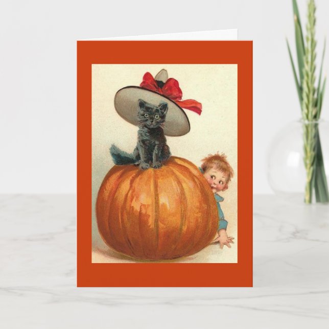 Cartão Vintage Cat em Pumpkin (Frente)