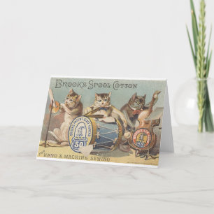 Cartão Vintage Cat Musical Trio In Thread Ad Note Card
