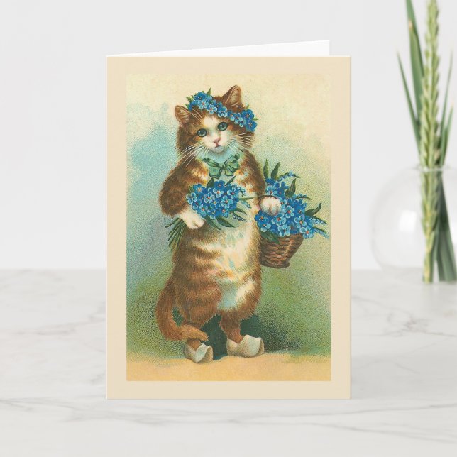 Cartão "Vintage Cat with Forget-me-nots" (Frente)