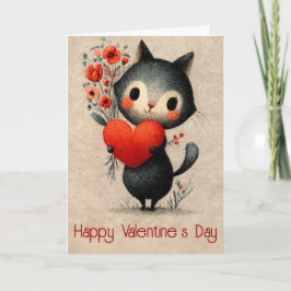 Cartão Vintage Cat With Heart Valentine's Day