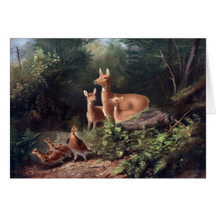 Cartão Vintage - cervos na cena calma da floresta,