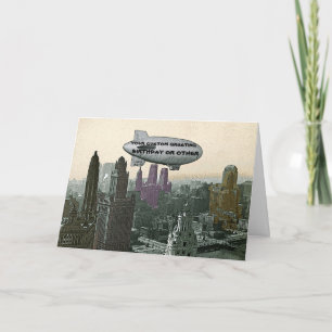 CARTÃO VINTAGE CHICAGO BLIMP SOBRE CITY QUIC BIRTHDAY PIC