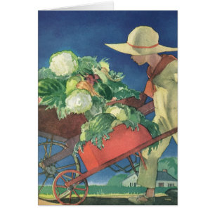 Cartão Vintage Child, Organic Gardening; Victory Garden