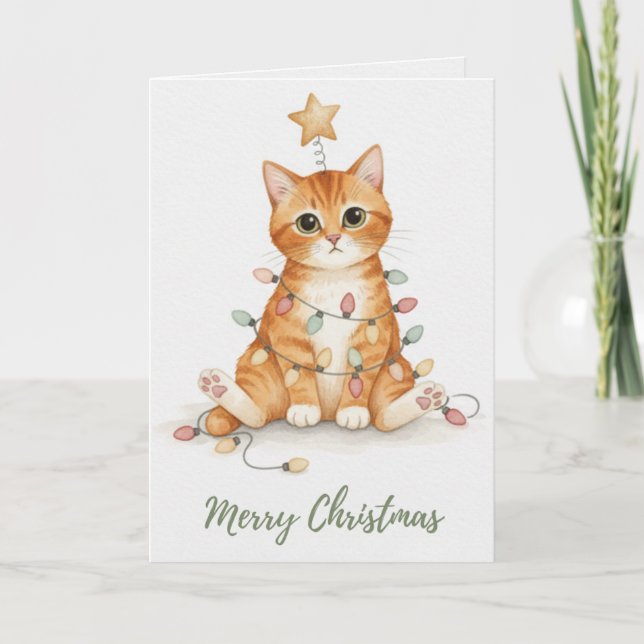 Cartão Vintage Christmas Kitten with Holiday Lights Card (Frente)
