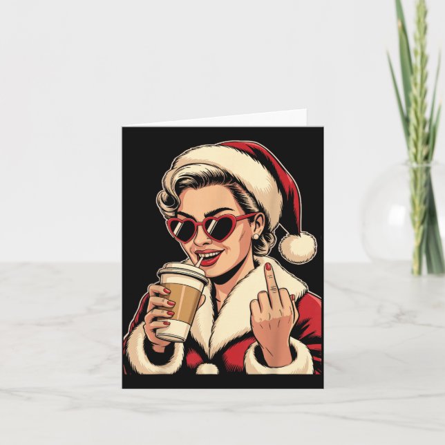 Cartão Vintage Christmas Santa Claus Heart Sungles Middle (Frente)