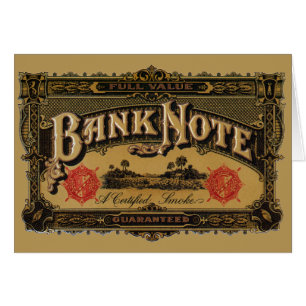 Cartão Vintage Cigar Label Art, Bank Note Money Finance