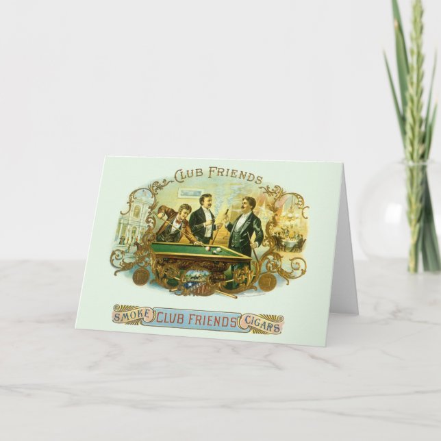 Cartão Vintage Cigar Label Art, Club Amigos Billiards (Frente)