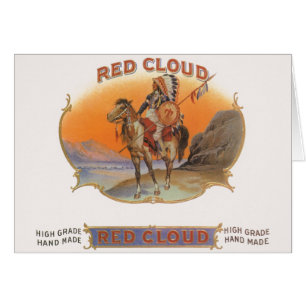 Cartão Vintage Cigar Label Art, Red Cloud Indian on Horse