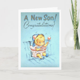 Cartão Vintage - Congratulations on Your New Son,