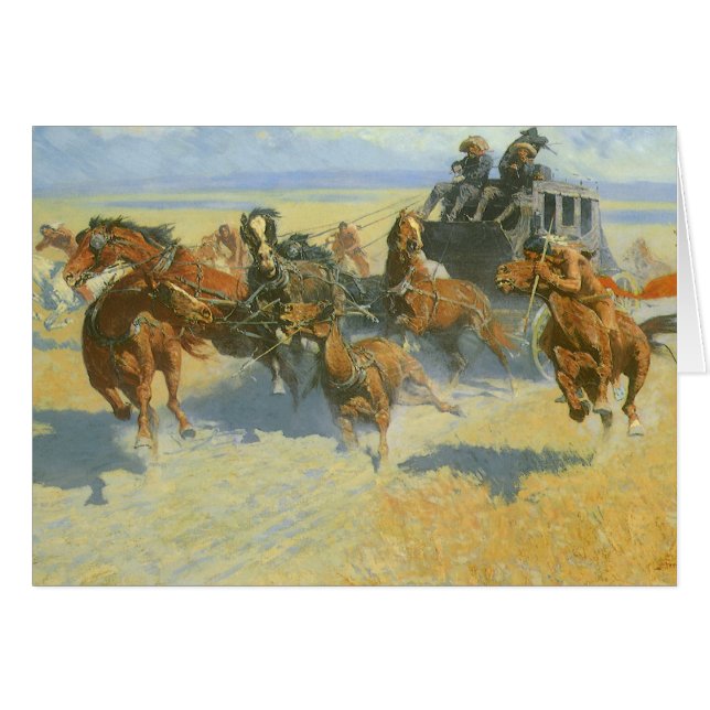 Cartão Vintage Cowboy, Downing the Nigh Leader, Remington (Frente Horizontal)