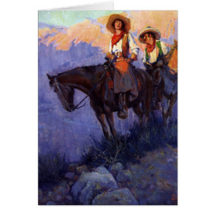 Cartão Vintage Cowboys, Man and Woman on Horses, Anderson