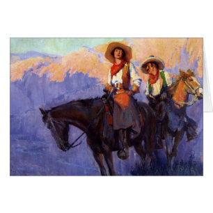 Cartão Vintage Cowboys, Man and Woman on Horses, Anderson