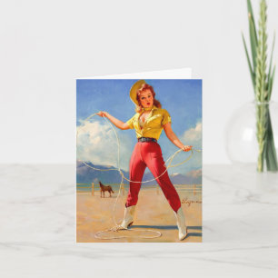 Cartão Vintage Cowgirl e Horse Birthday