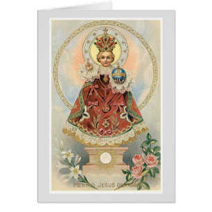 Cartão Vintage Criança religiosa católica Jesus de Praga