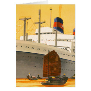 Cartão Vintage Cruise Ship to Orient with Junks Boats