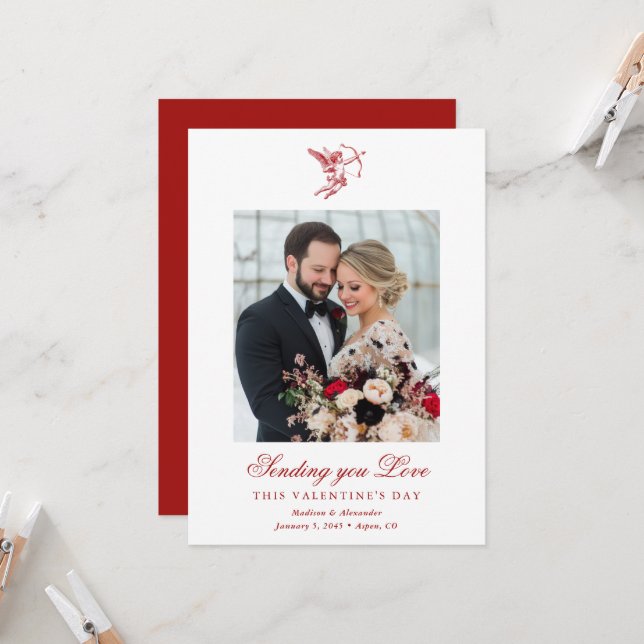 Cartão Vintage Cupid Newlyweds Valentine's Day Wedding (Frente/Verso In Situ)
