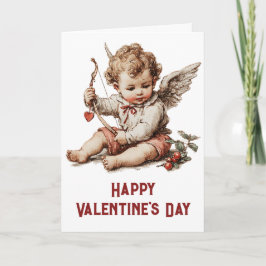 Cartão Vintage Cupid With Heart Bow