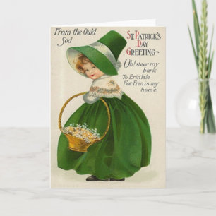 Cartão Vintage cute Little Girl In Green St Patrick's Day