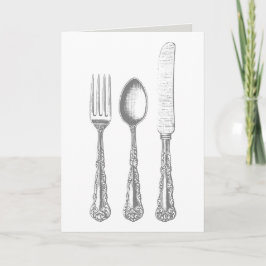 Cartão Vintage Cutlery Fork, Knife, Saudação Spoon