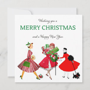 Cartão Vintage Damas de Natal de 1950