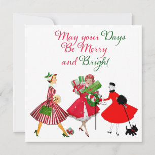 Cartão Vintage Damas de Natal de 1950