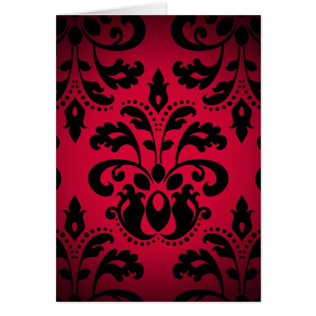 Cartão Vintage damask gótico preto e vermelho (Frente)