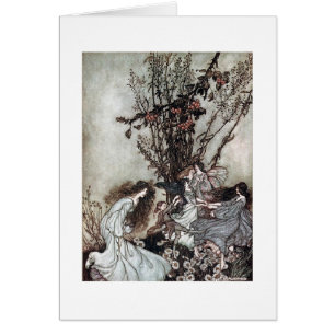 Cartão Vintage - dança feericamente em um jardim,