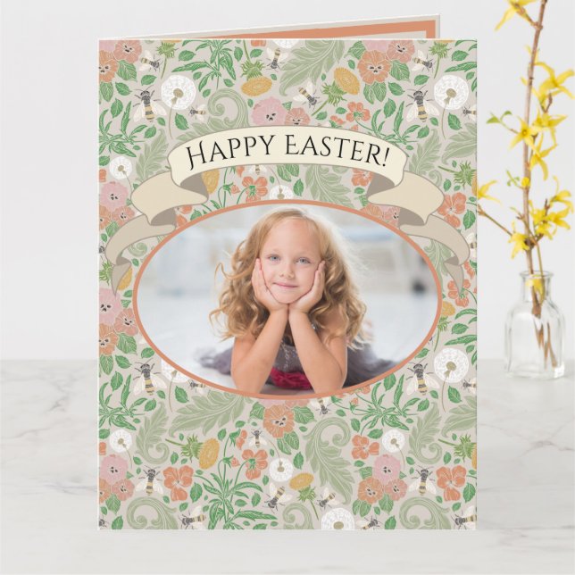 Cartão Vintage Dandelion Pansies Busy Bees Primavera (Flor Amarela)