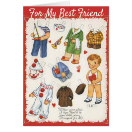 Cartão Vintage das bonecas do papel do dia dos namorados