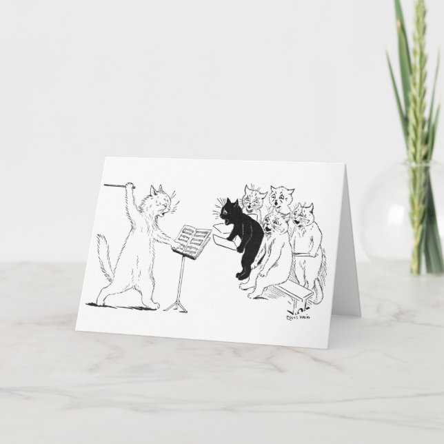 Cartão Vintage de condução Louis Wain do coro do gato (Frente)