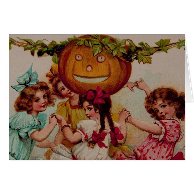 Cartão Vintage de Pumpkin do Partido das Halloween (Frente Horizontal)
