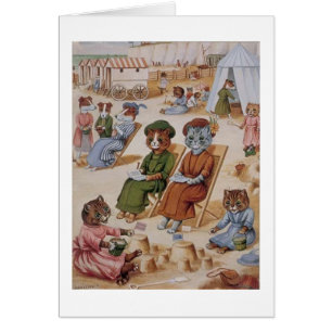 Cartão Vintage - dia da praia para gatos,