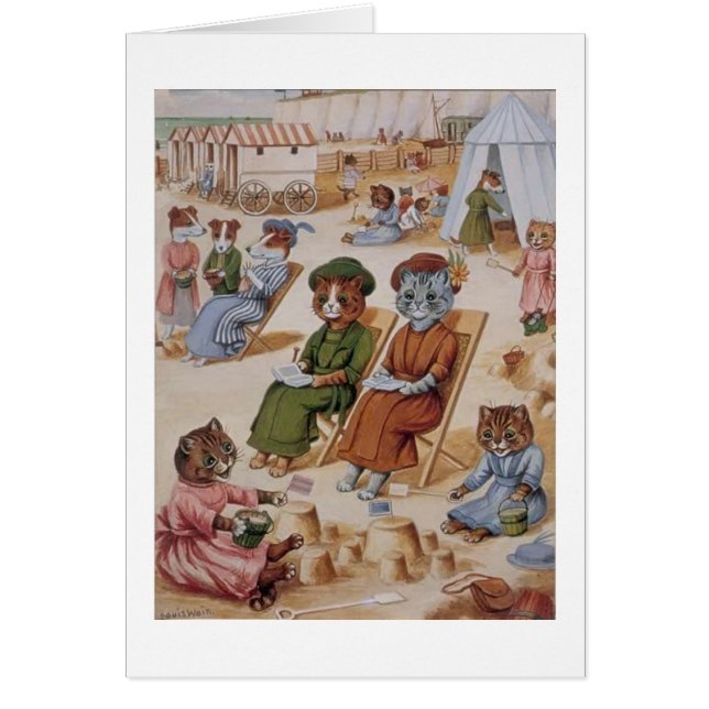 Cartão Vintage - dia da praia para gatos, (Frente)