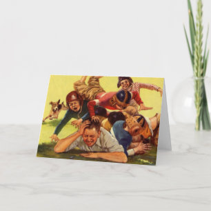 Cartão Vintage Dia de os pais, Futebol Kids e Cachorro Fa