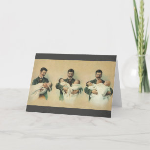 Cartão Vintage Dia de os pais vitoriano, é Triplets!