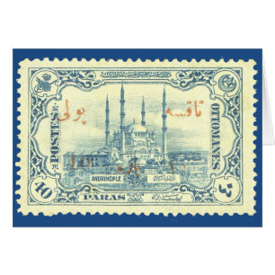 Cartão vintage do selo do império otomano do peru - azul