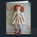 Cartão Vintage Doll Collection Redhead Clarissa Christmas<br><div class="desc">Vintage Doll Collection Redhead Clarissa te desejando feriados bonzinhos. Entra num reino de nostalgia com a nossa "Vintage Doll Collection" - uma série de nove imagens encantadoras feitas por Christine aka stine1 e Artificial Intelligence. Cada trabalho de arte retrata uma boneca artesanal, meticulosamente projetada, adornada em vestidos deliciosos, lembrando eras...</div>