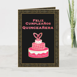 Cartão Vintage, Dourado aniversário Cake Quinceañera
