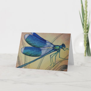 Cartão Vintage Dragonfly No. 5 e Grass Watercolor Art