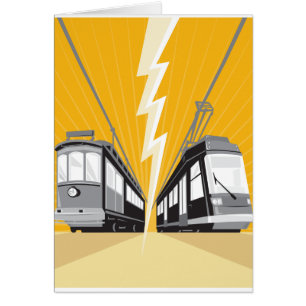 Cartão Vintage e trem moderno do bonde do eléctrico