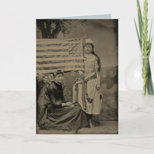 Cartão Vintage Early Women w/ American Flag Tintype Look