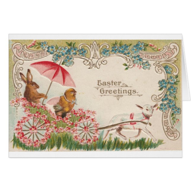 Cartão Vintage Easter Bunny Carruagem (Frente Horizontal)